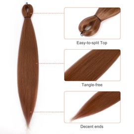 DIFUNEE Pre-stretched Braiding Hair - 18 Inch 8 Packs Brown Long Braiding Hair For Twist or Box Braids, Yaki Texture Hot Water Setting Synthetic Braiding Hair Extensions (18 Inch, #30-8P)