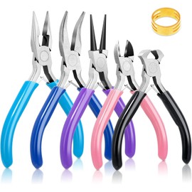 Sixstore 5 Pieces Jewelry Pliers Set with Spring Jewelry Making Pliers Set with Needle-Nose Pliers Round Nose Pliers Wire Cutter DIY Pliers Jewelry Making Kit for Girls