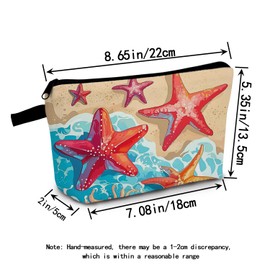 MoCaliduccious Starfish Print Women Makeup Bag Beach with Red Sea Stars Cosmetic Bag Summer Gift for Beach Lovers Friends on Birthdays​​