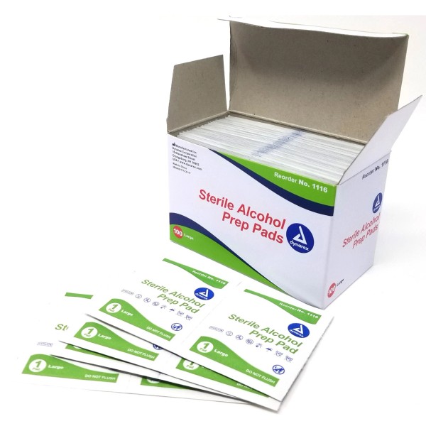 DYNAREX LARGE ALCOHOL PREP PADS SWABS WIPES BOX OF 100