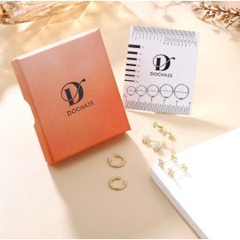 Dochais 3 Pairs of Earrings 925 Silver Set for Women 14K Gold-Plated Earrings Ear Cuff Earrings Hypoallergenic Earrings Stud Earrings Zirconia Small Cartilage Helix Conch Tragus Piercing (Gold