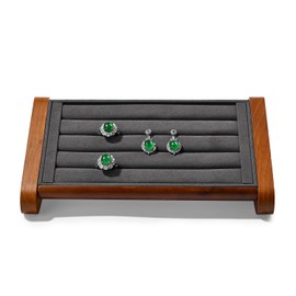 Papten Solid Wood Jewelry Ring Stand Slotted Display Jewelry Ring Showcase Display Organizer Ring Holder for Showcase(Grey)