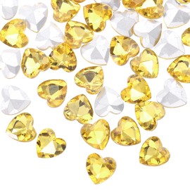 sourcing map 50Pcs Heart Rhinestones, 10mm Pointed Back Heart Glass Rhinestone Gems Crystal for Jewelry Making Costume DIY Crafts, Yellow