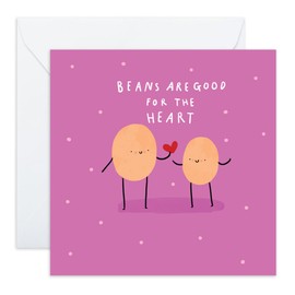 Cute Romantic Love Card – Beans Are Good for the Heart – Anniversary or Valentines Day Ideas for Him, Her, Boyfriend, Girlfriend, Husband, Wife, Spouse, Couples, Friend, BFF - Comes with Stickers