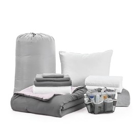 College Freshman Dorm Pack Plus - Twin XL Bedding Bundle - Granite Gray/Violet Ice Color Set