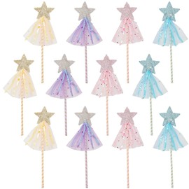 CRASPIRE 12Pcs 4 Colors Glitter Princess Wands Star Fairy Wand Polyester Sequin Colorful Sprinkle Magic Angel Fairy Light Up Decoration Wands for Birthday Dress Up Role Play Party Favor Women Gift