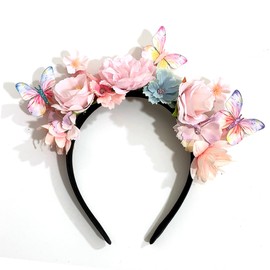 XCSJ Flower Hair Wreath Flower Headband Women Girls Flower Crown Flower Headband Bridal Headpiece Hair Accessories for Wedding, Festival, Party, Beach, Travel Photography (Pink, M)