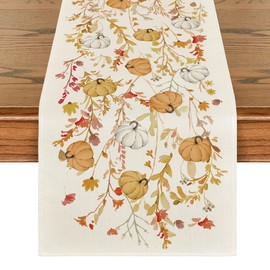 Artoid Mode Pumpkins Flowers Autumn Table Runner Leaves Seasonal Kitchen Table Decoration Indoor Holiday Party Decor 40 x 140 cm