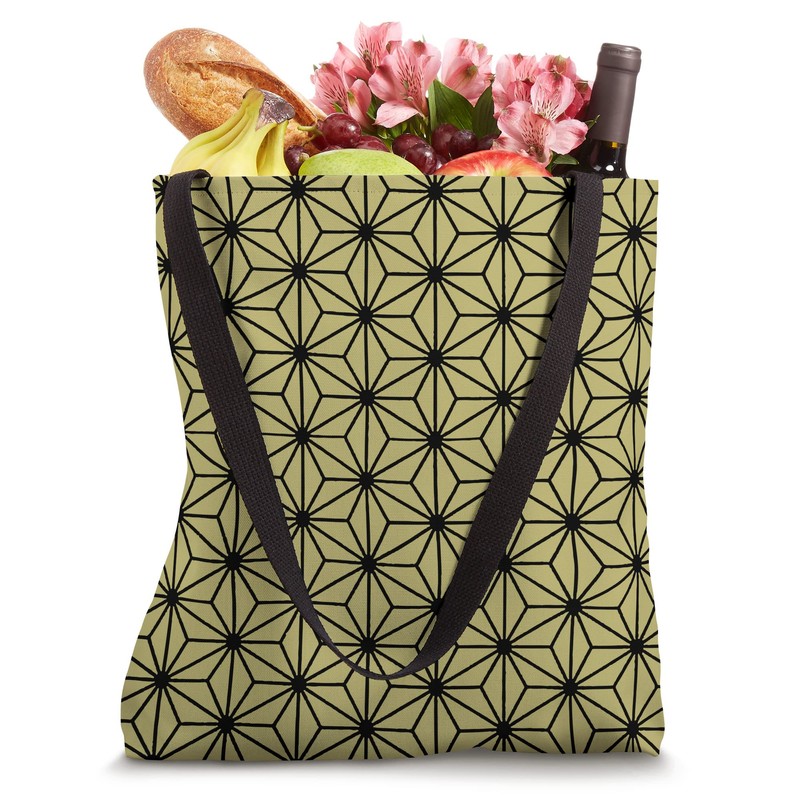 Geometric Art Deco Triangles Star Pattern Black On Wheat Tote