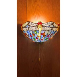 Enjoy decor Lamps Tiffany Style Sconce Lamp Blue Stained Glass Dragonfly LED Bulb Include 7"H*12"W