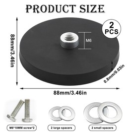 Pack of 2 Neodymium Magnets, Rubberised, Diameter 88 mm, Flat Gripper Magnet, Rubber Round Magnets with M6 Convex Screw Hole, 55 kg Load Capacity, Disc Pot Magnet for Screws, Light Strips, Eyelet or