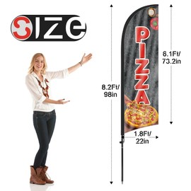 Swooper Flag Banner with Pizza Feather Flag, Pole and Ground Stake - 8Ft Advertising Sign for Business