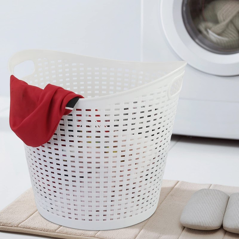 Dehouse Round Plastic Laundry Baskets, White Clothes Hamper, Pack of