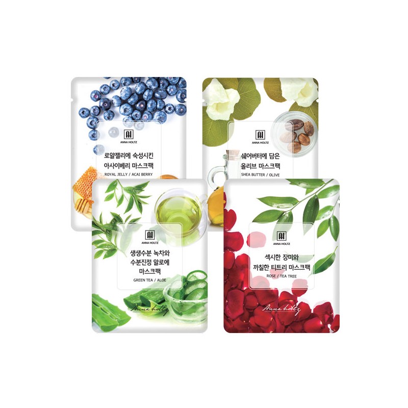 Anna Holtz natural cotton mask pack sheets, 4 types, 100