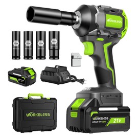 WorkBless 1/2 Brushless Cordless Impact Wrench Kit, Max 850Nm (630ft-Lbs) Lightweight Electric Impact Gun with Variable Speed, 1 Pack 20V 4Ah Battery, 4 Sockets for Home & DIY Project