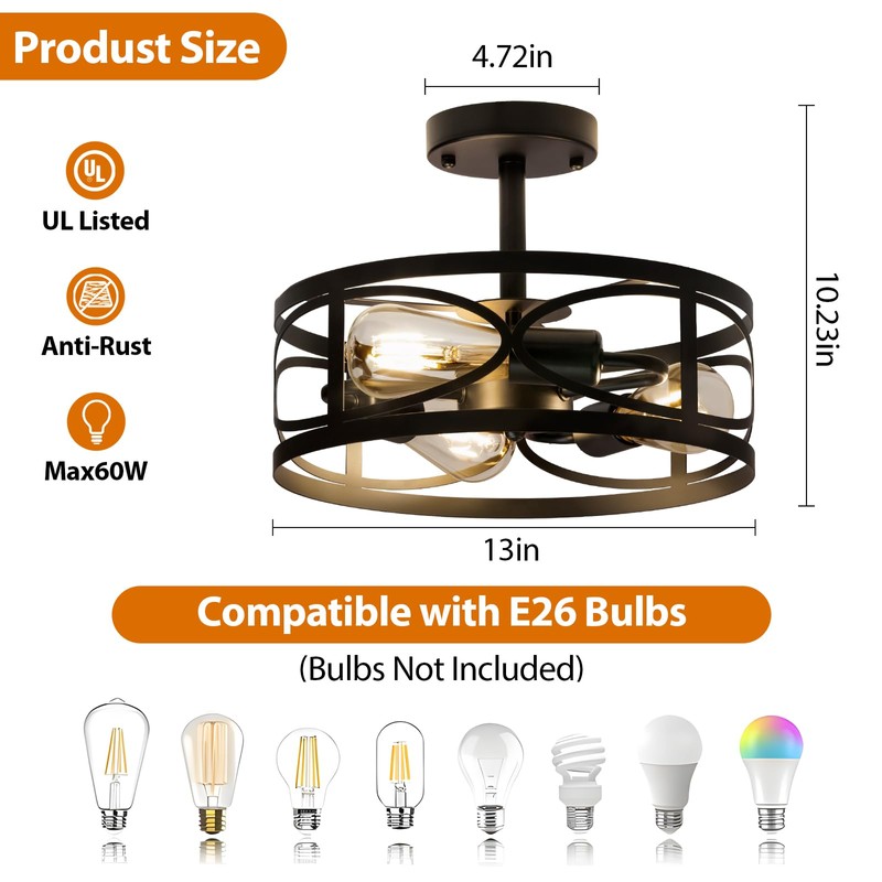 OTeedo Modern Semi Flush Mount Ceiling Light,3-Light Round Flush Mount