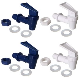 Replacement Cooler Faucet 2 White and 2 Blue Water Dispenser Tap Set. BPA Free Plastic Spigot