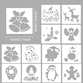 Pack of 12 Christmas Drawing Stencils, Christmas Stencil Set, Drawing Stencils Painting Stencils, DIY Gift Cards, Reusable DIY Scrapbooking, Gifts Christmas Children