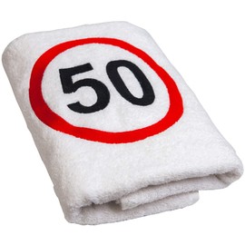 Gift for a 50th Birthday Towel with Embroidered Traffic Sign for Men and Women – A Durable Useful 50th Birthday Gift – A Practical 50th Anniversary Gift Idea