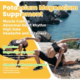 Potassium Magnesium Gummies,Potassium Supplement w/Ashwagandha,High Absorption Magnesium Glycinate,B6,D3,Potassium Citrate for Leg Cramps,Muscle,Electroyte for Adults Kids,Sugar-Free, 60 Gummies