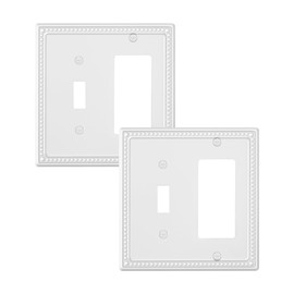 TREEWELL 2-Pack Combo Toggle/Decorator Light Switch Cover Plate, Pearls Decorative Electrical Outlet Covers, Metal Wall Switch Plates and Outlet Covers, Pure White