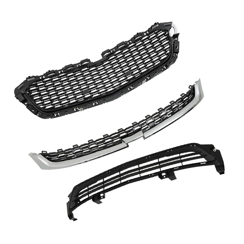 TJHSM 3Pcs Front Bumper Grille Black with Chrome Trim Set