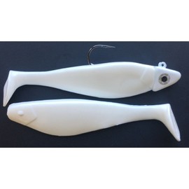 Backwater Bait 2oz Shad Jig 7/0 hook with 6in Shad Body Striper Rockfish Lure- White