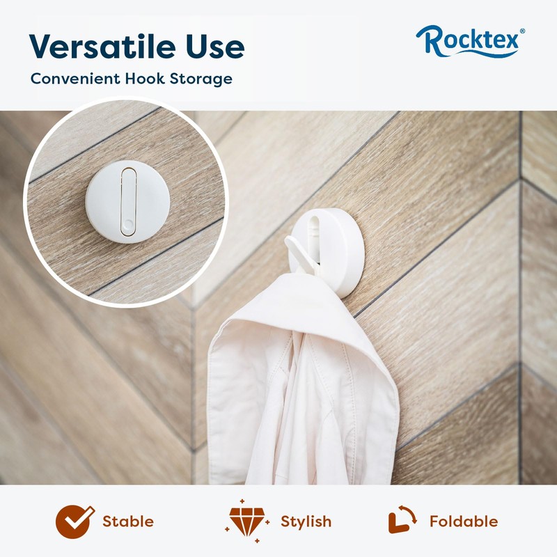 Rocktex 4 PCS Foldable Adhesive Wall Hooks - 4.4 lbs