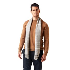 Inca Fashions - 100% Baby Alpaca Wool - Windowpane Plaid Scarf - Hypoallergenic - Natural Colors (Gray, Ivory, Camel)