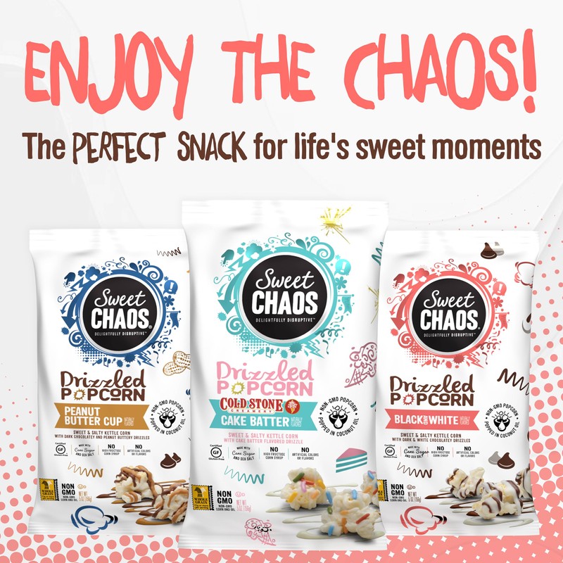 Sweet Chaos Black and White Drizzled Popcorn | Naturally Flavored