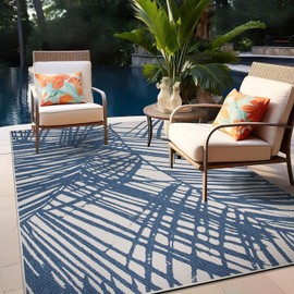 Rugshop Contemporary Nature Inspired Tropical Leaves Indoor/Outdoor Area Rug 5' x 7' Blue