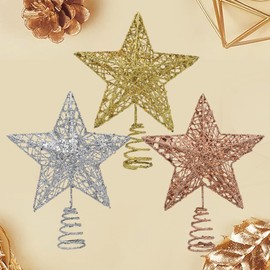 Miaija Glitter Tree Topper Star 3D Metal Christmas Star Tree Topper Sparkly Christmas Tree Ornament for Xmas Tree Decoration（20cm） (Silver)