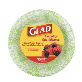 Glad Round Disposable Paper Bowls, Green Victorian Design - Heavy Duty, Soak Proof, Cut-Resistant, Microwavable Bowl for All Foods & Daily Use, 16 Oz, 15 Count