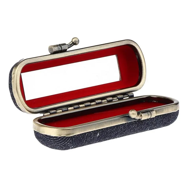 Estuche Para Lápiz Labial Con Espejo Para Damas Azul Negro