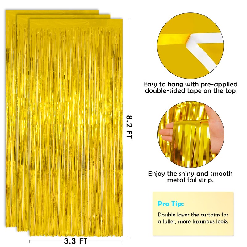 Gold Tinsel Curtain Party Backdrop - First Communion Decorations |