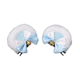1 Pair Handmade Bear-Ear Hair Clip Plush Bear Ears Hair Barrettes Faux Fur Bow Bear Ears Hairpins Sweet Bowknot Hairpins Cute Barrette Cosplay Props Hair Accessories, White Ear Blue Bow