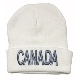 Variety To Go Canada Maple Leaf Beanie Hat, Canadian Themed Beanie Hat, Warm Winter Knit Maple Leaf Beanie Hats for Men Women (White Canada Beanie)