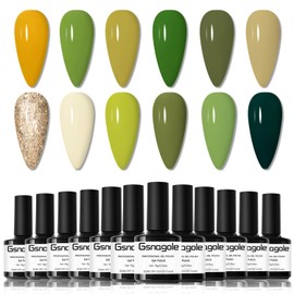 Gsnagole Avocado Green Gel Nail Polish Set of 12 Colors Gold Orange Creamy White Black Gel Polish Kit for Salon Gel Manicure and Nail Art DIY at Home (Green, 12pc)