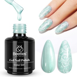 Beetles Pearl Gel Nail Polish, 15ML Pearl Green Gel Polish Shimmer Mermaid Glitter Pearlescent Nail Polish Soak Off U V LED Nail Lamp Need Manicure Salon DIY Nail Art Design