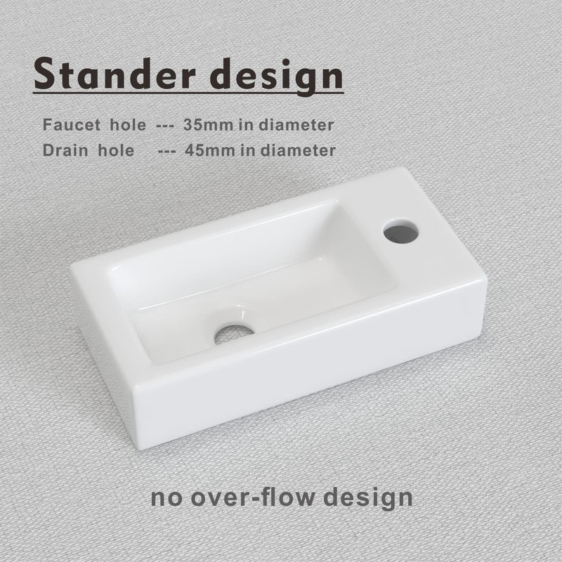 J-FAMILY Small Wall Mount Bathroom Sink Rectangle Ceramic Mini Vessel