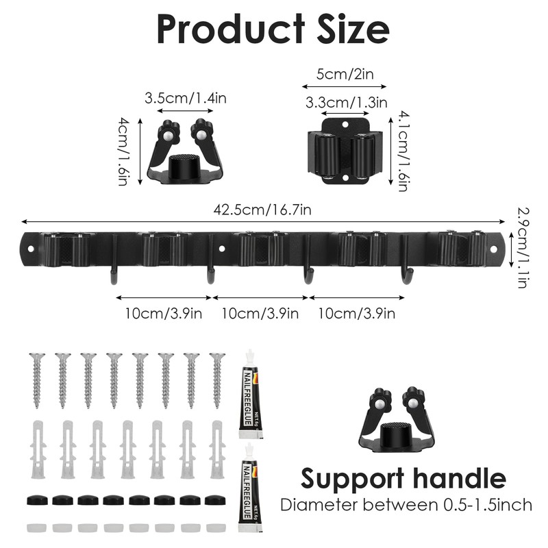 lazycozy® Broom Holder Wall Mount, Mop and Broom Organizer Wall