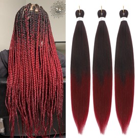 Ombre Braiding Hair 3 Packs 1b/900 Burgundy Braiding Hair Pre Stretched Hot Water Setting Professional Synthetic Braids for Crochet Hair Extensions(26inch 3Packs #1b/900)