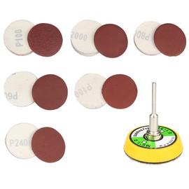 Treki Pack of 60 50 mm Velcro Sandpaper with Sanding Disc 3 mm Shank Mini Sanding Discs Pad Kit 100/240/600/800/1000/2000 Grit, Round Sanding Pads Sanding Attachment for Drill for Wood Metal