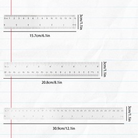 3Pcs Plastic Ruler Set, GLADFRESIT Transparent Straight Ruler Shatterproof Ruler Measuring Tool for Student School Office (6/8/12 Inch)