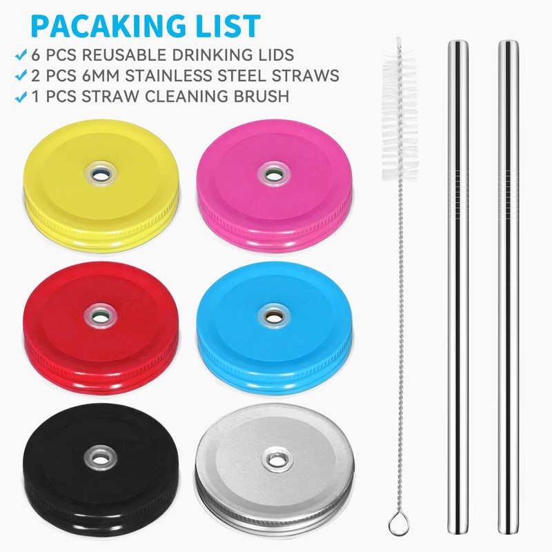 SusuBee 6 Pack Metal Drinking Lid with Straw Hole and