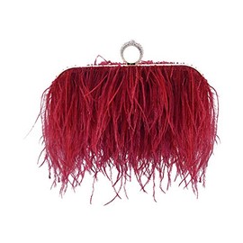 Miuco Women Feather Clutch Purse Shoulder Crossbody Bag Evening Handbags (Wine Red)