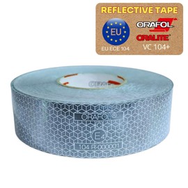 Orafol Oralite VC104+ Rigid Grade Fixed Construction Contour Marking Reflective Tape Trailers Truck Semi-Trailer Warning Marking Weatherproof E-Approval UN/ECE R 104 (White, 50 mm x 3 m)