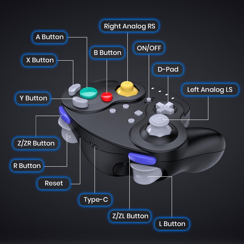 2.4 GHz Wireless GameCube Style Switch Pro Controller, for Switch/Switch