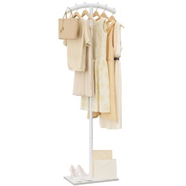 ENUMAIL Arcuate Garment Rack, T-shaped Coat Tree Freestanding, Metal Coat Racks, Natural Stable Rock Base, Suitable For Entrances, Corridors, Halls, 68.9in, White