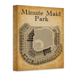 Minute Maid Park Seating Chart - Houston Baseball Stadium 28x36 Stretched Canvas Poster -Vintage Blueprint Old Parchment-Like Look, Retro Sports Memorabilia Decor for Fans, Game Room, Man Cave, or Bar
